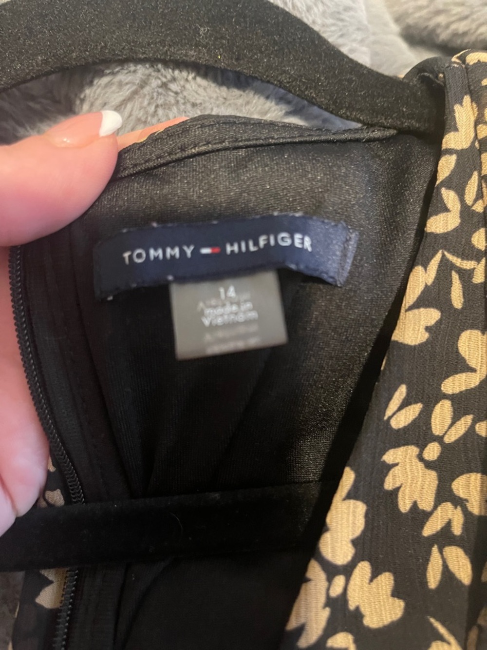 Tommy Hilfiger Black Midi Dress with Cream Floral Print - Picture 3 of 6